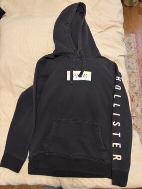 Hollister Black Crewneck Hoodie with Sleeve Logo